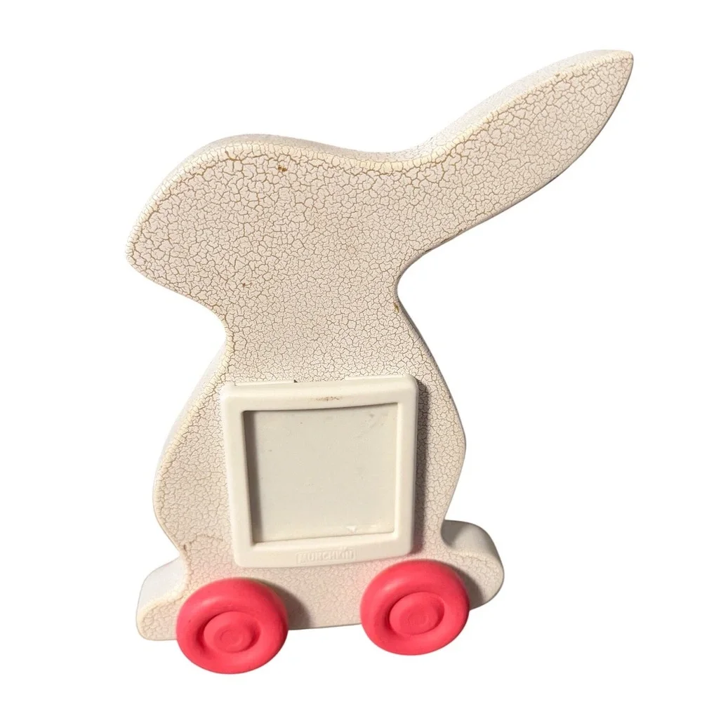Munchkin Bunny Rabbit Picture Frame Double Sided Crackle Finish Rolling Wheels‎